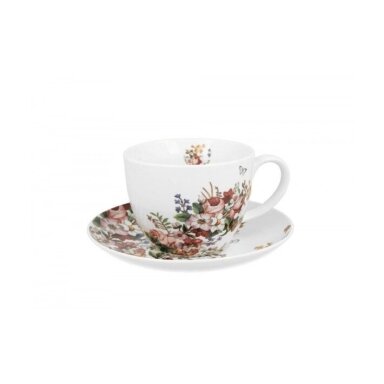 Porceliano puodelis su lėkštute Vintage flowers, 470ml
