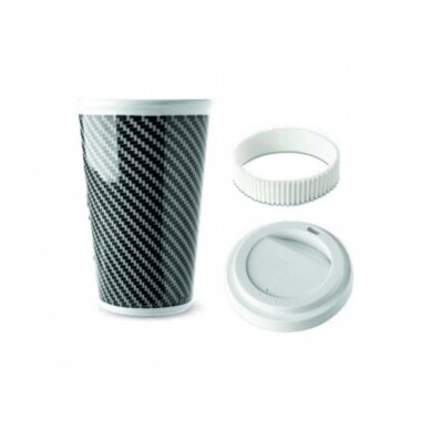 Porceliano puodelis 400 ml su dangteliu baltas/juodas